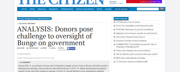 ARI blog article Donors and Dodoma featured in Tanzania daily, the Citizen