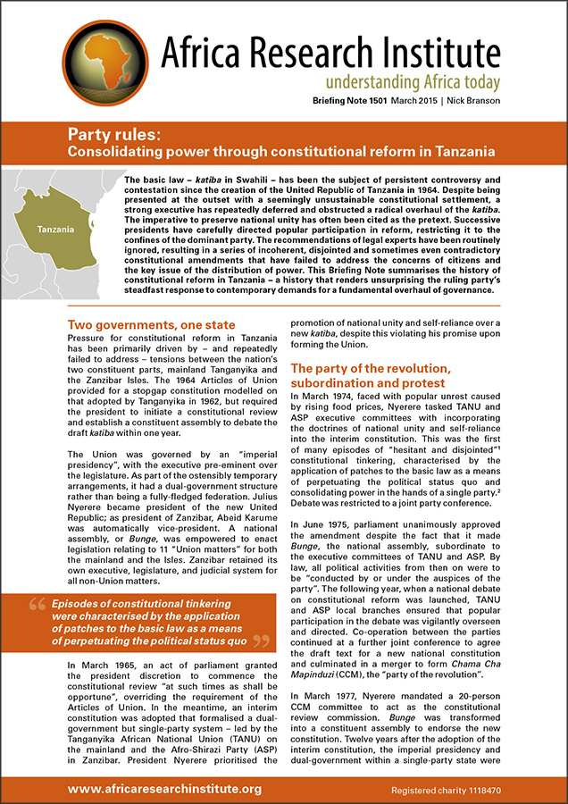 Party Rules Constitutional Reform In Tanzania Africa Research Institute