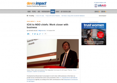 Africa Research Institute's event with ICAI chief commissioner Graham Ward discussed in Gabriella Jozwiak's piece for Devex
