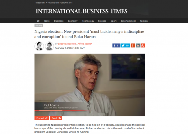 Africa Research Institute's Paul Adams interviewd about Nigeria's politics on the International Business Times