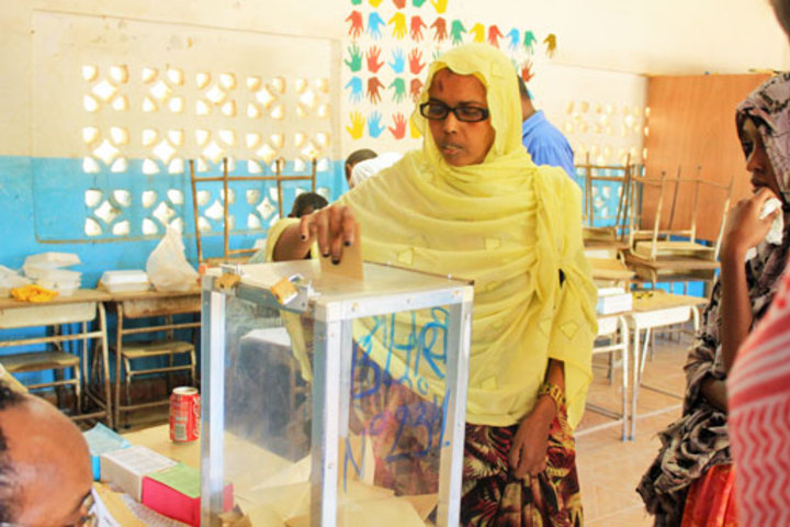 A Djiboutian woman votes at the Stade primary school in the capital city during 2013 legislative elections